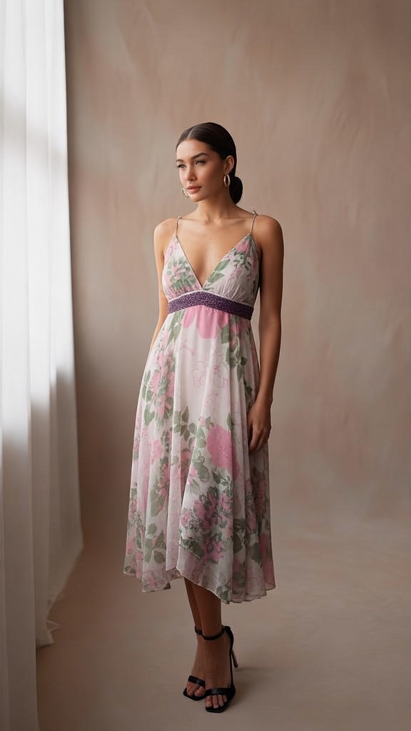 Vestido Cuello V Rosa